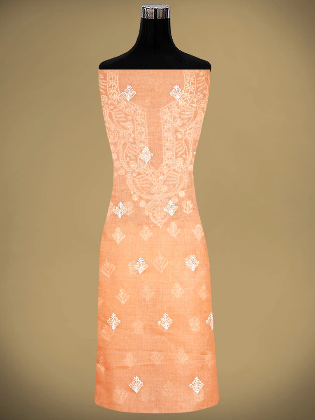 Ada Hand Embroidered Peach Cotton Lucknowi Chikankari Unstitched Suit Piece 01A890751