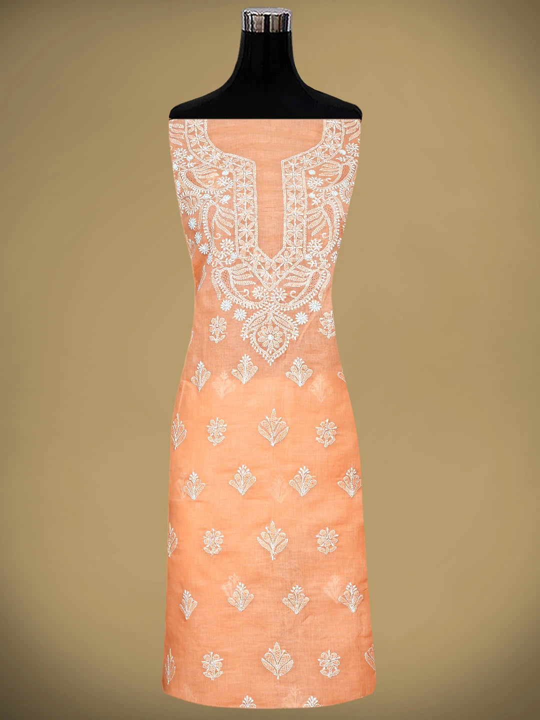 Ada Hand Embroidered Peach Cotton Lucknowi Chikankari Unstitched Suit Piece 01A890751