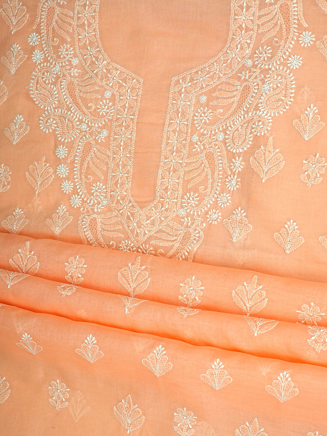 Ada Hand Embroidered Peach Cotton Lucknowi Chikankari Unstitched Suit Piece 01A890751