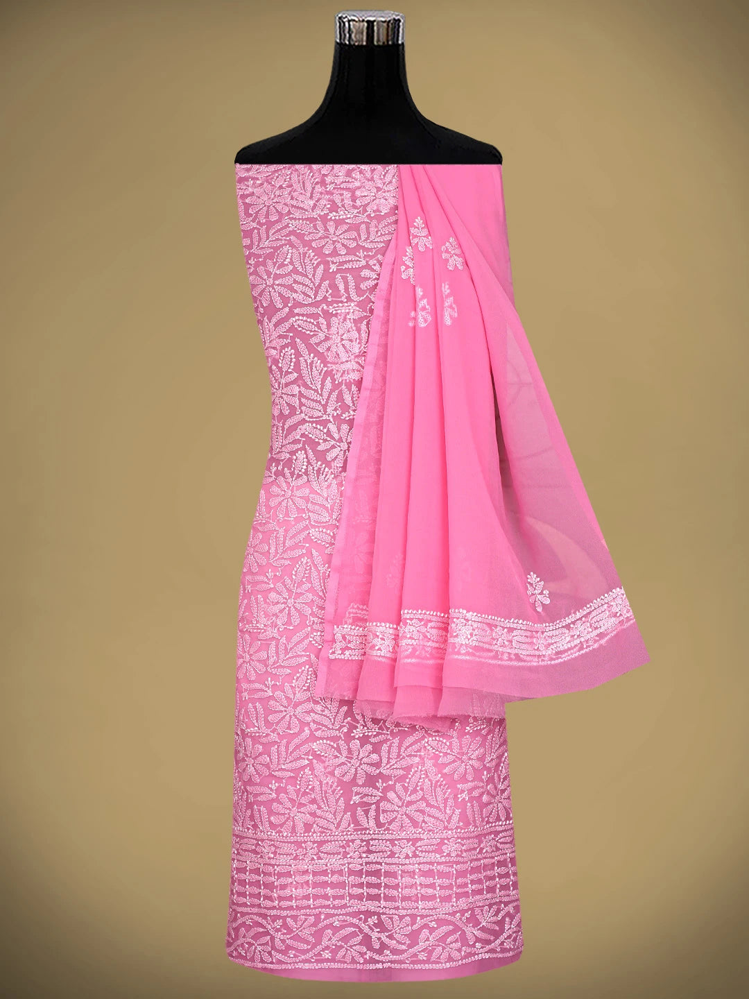 Ada Hand Embroidered  Onion Pink Georgette Lucknowi Chikankari Unstitched Suit Piece 01A916037