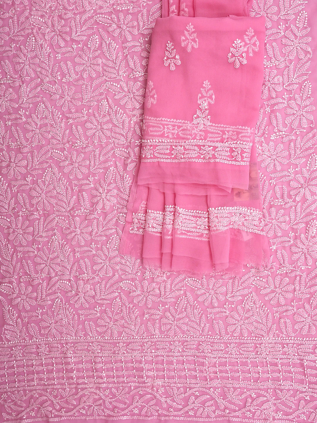Ada Hand Embroidered  Onion Pink Georgette Lucknowi Chikankari Unstitched Suit Piece 01A916037