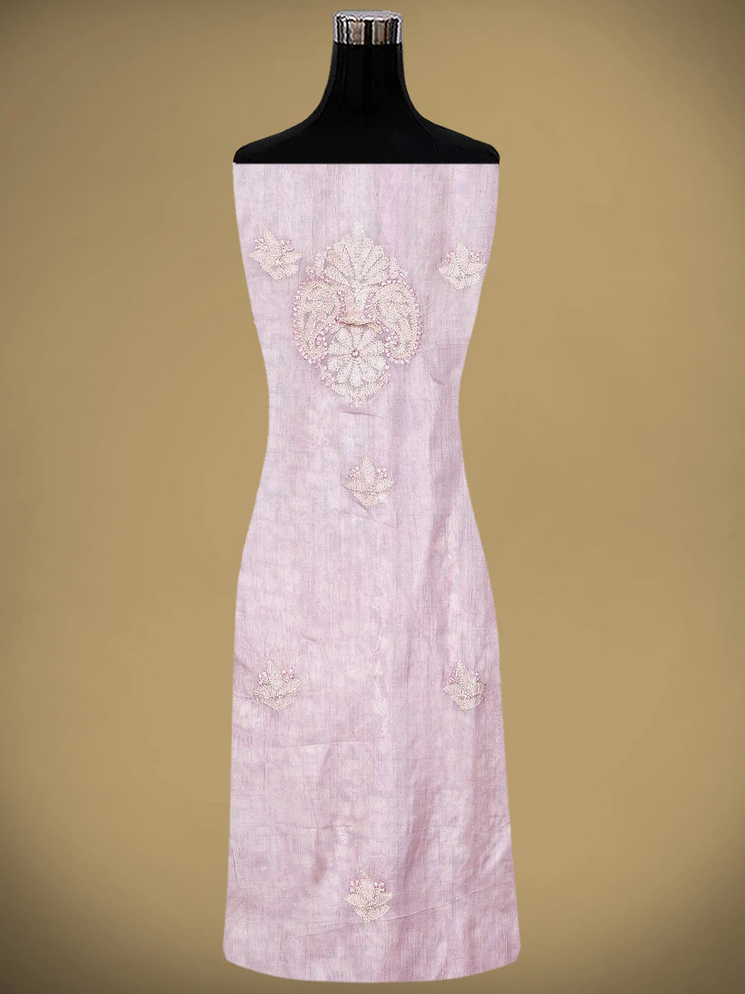 Ada Hand Embroidered Peach Silk Lucknowi Chikankari Semi-stitched Suit Piece with Muqaish Work 01A913108