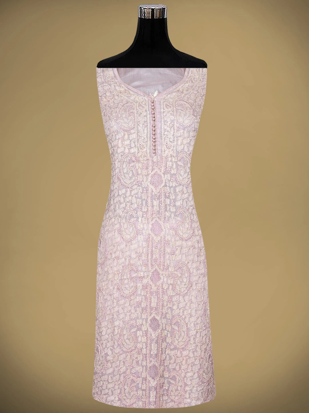 Ada Hand Embroidered Peach Silk Lucknowi Chikankari Semi-stitched Suit Piece with Muqaish Work 01A913108