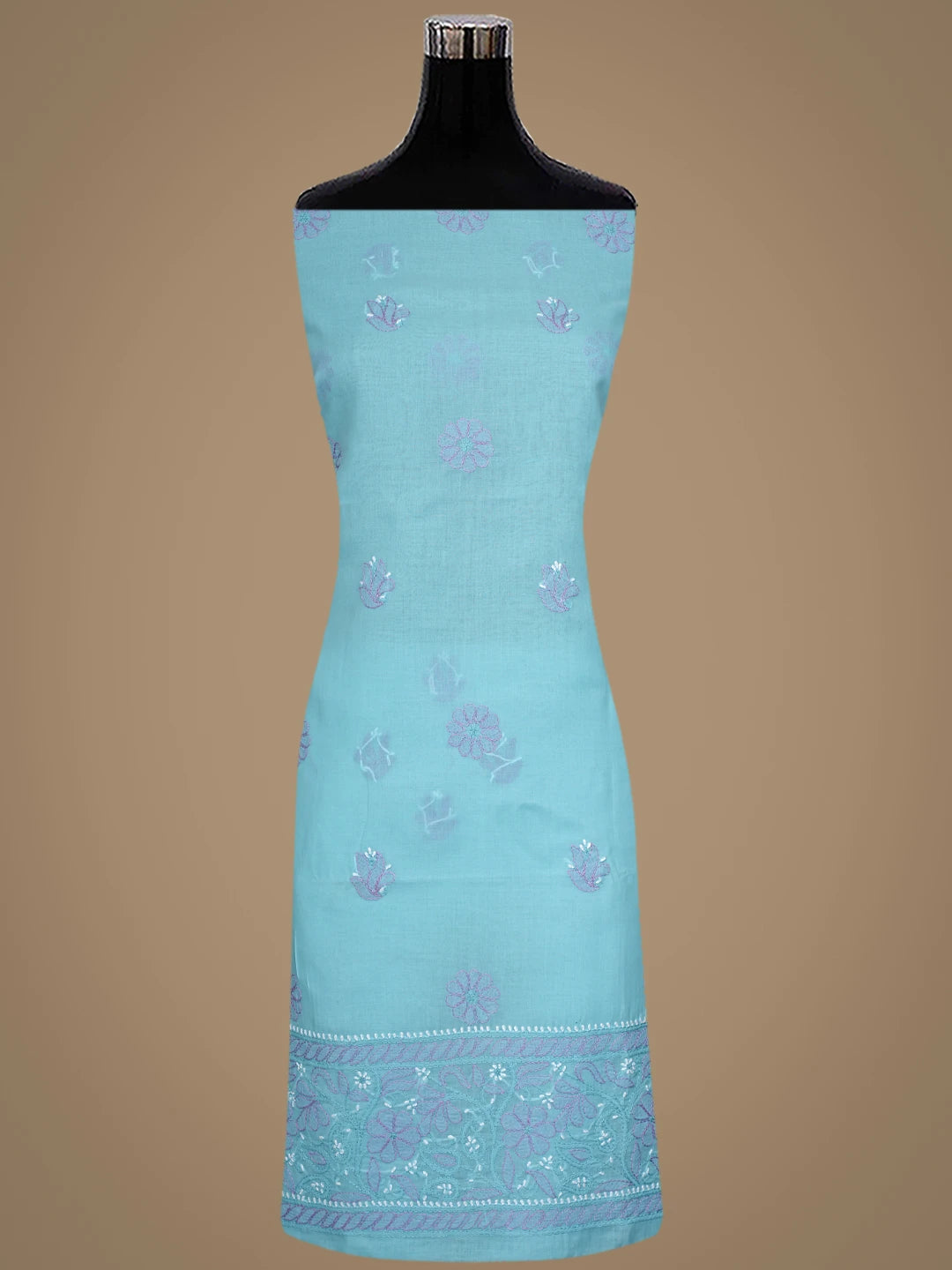 Ada Hand Embroidered Sky Blue Cotton Lucknowi Chikankari Unstitched Suit Piece 01A879492