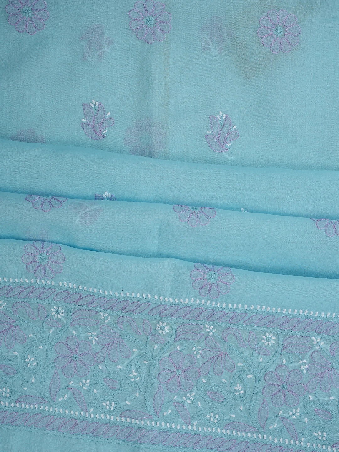 Ada Hand Embroidered Sky Blue Cotton Lucknowi Chikankari Unstitched Suit Piece 01A879492