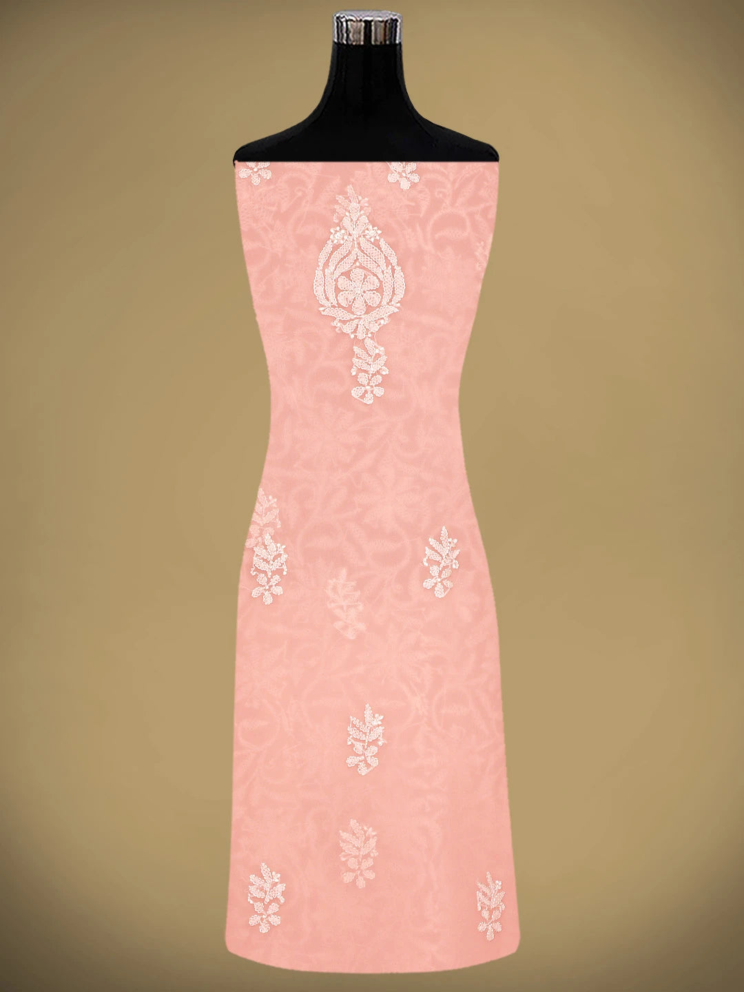 Ada Hand Embroidered Peach Georgette Lucknowi Chikankari Unstitched Suit Piece 01A916039