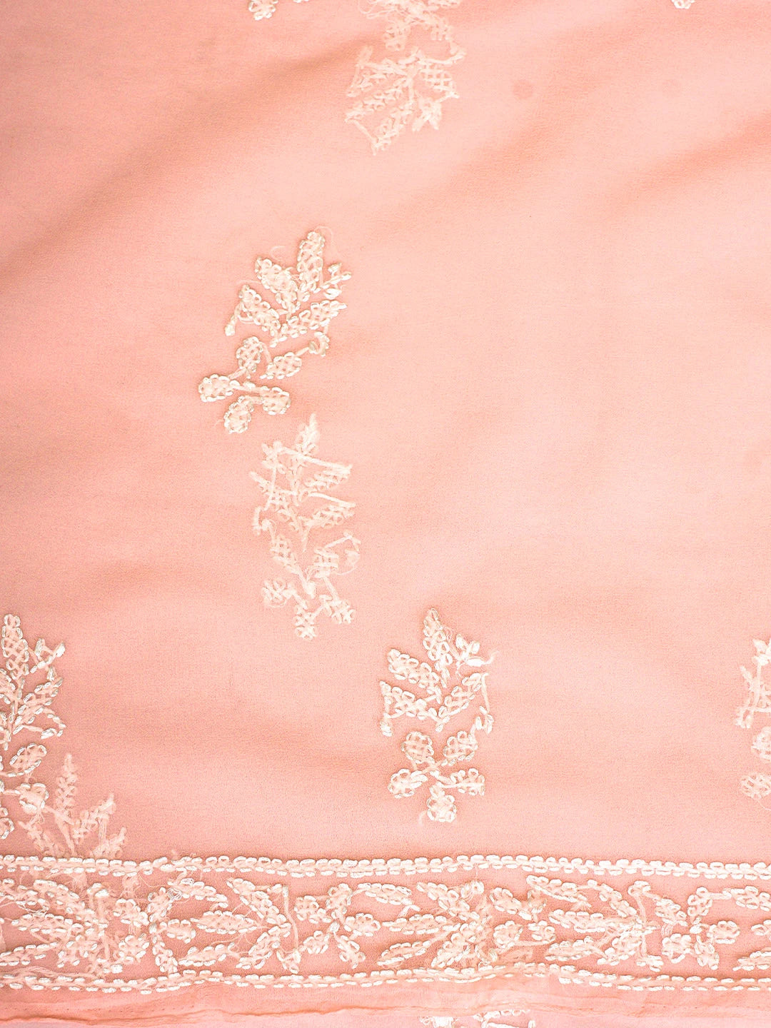 Ada Hand Embroidered Peach Georgette Lucknowi Chikankari Unstitched Suit Piece 01A916039