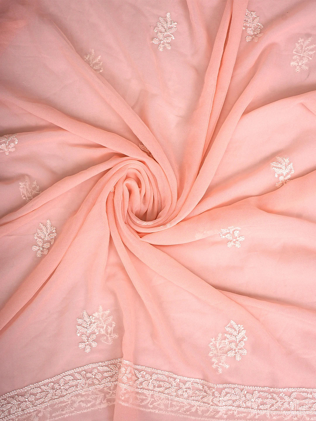 Ada Hand Embroidered Peach Georgette Lucknowi Chikankari Unstitched Suit Piece 01A916039