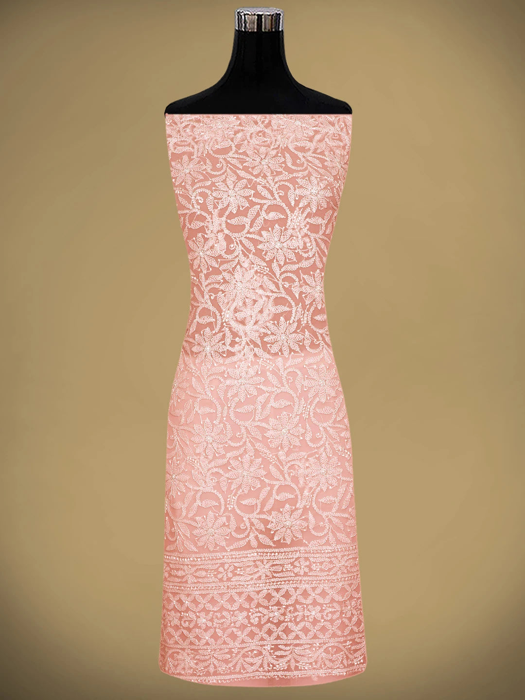 Ada Hand Embroidered Peach Georgette Lucknowi Chikankari Unstitched Suit Piece 01A916039