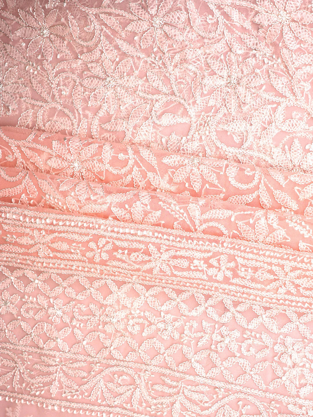 Ada Hand Embroidered Peach Georgette Lucknowi Chikankari Unstitched Suit Piece 01A916039