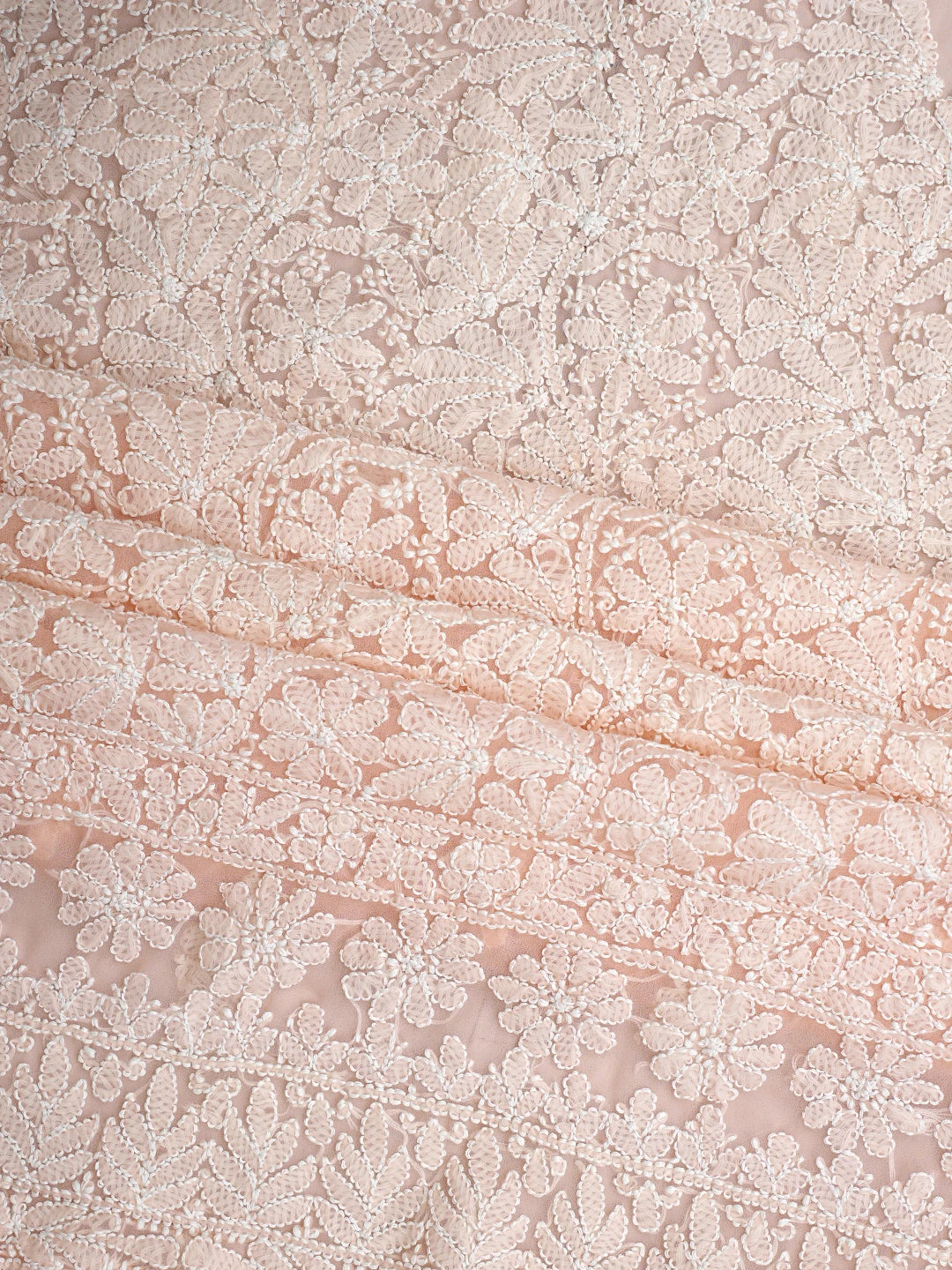 Ada Hand Embroidered Peach Faux Georgette Lucknowi Chikankari Unstitched Suit Piece 01A915212