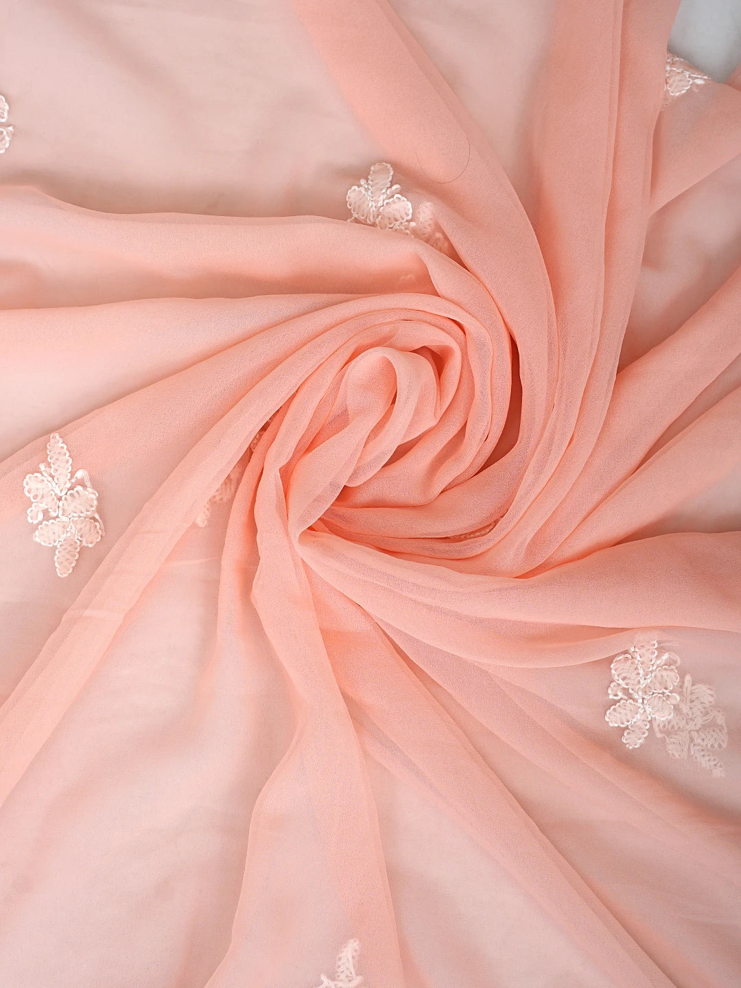 Ada Hand Embroidered Peach Faux Georgette Lucknowi Chikankari Unstitched Suit Piece 01A915212