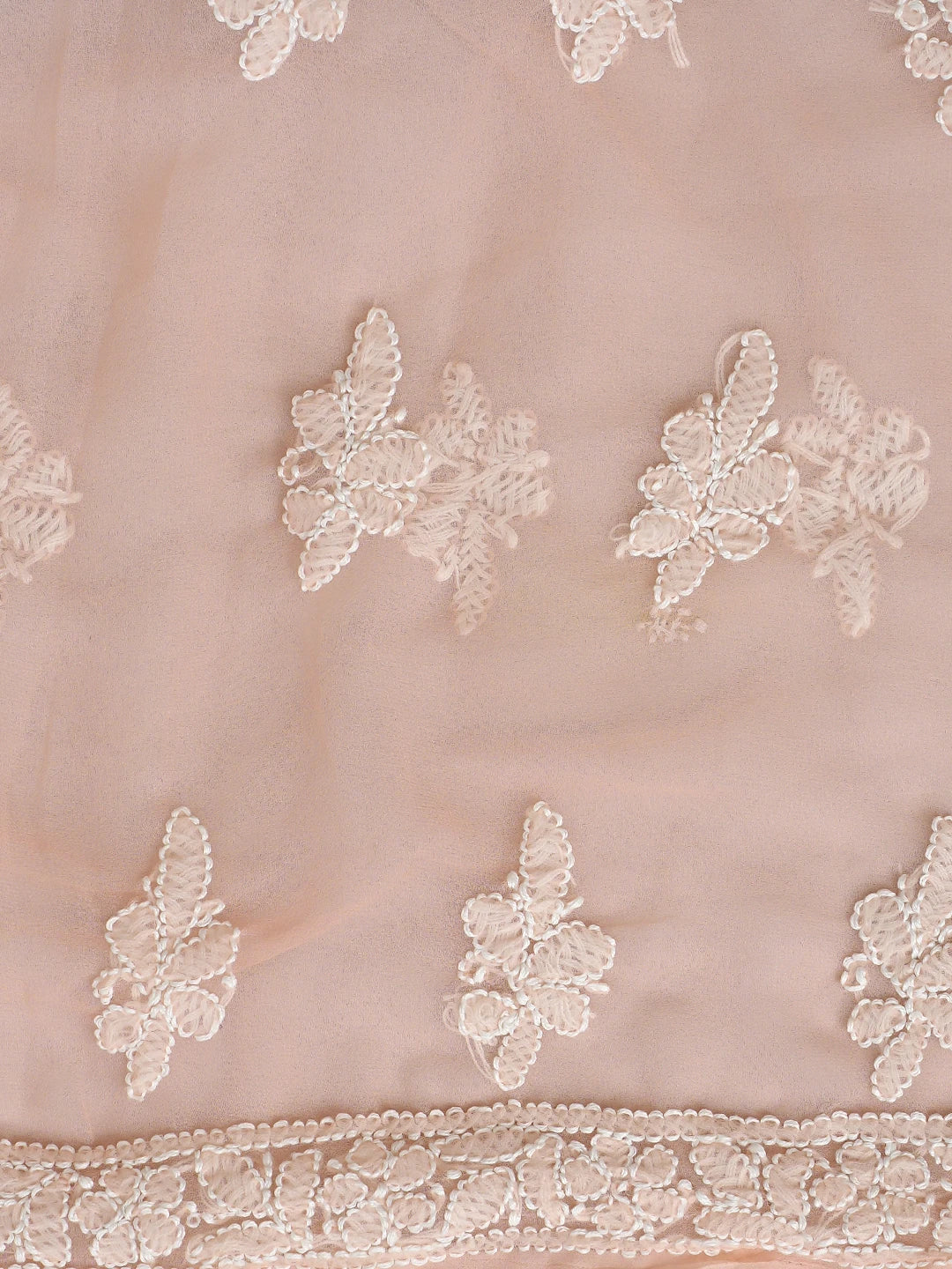 Ada Hand Embroidered Peach Faux Georgette Lucknowi Chikankari Unstitched Suit Piece 01A915212