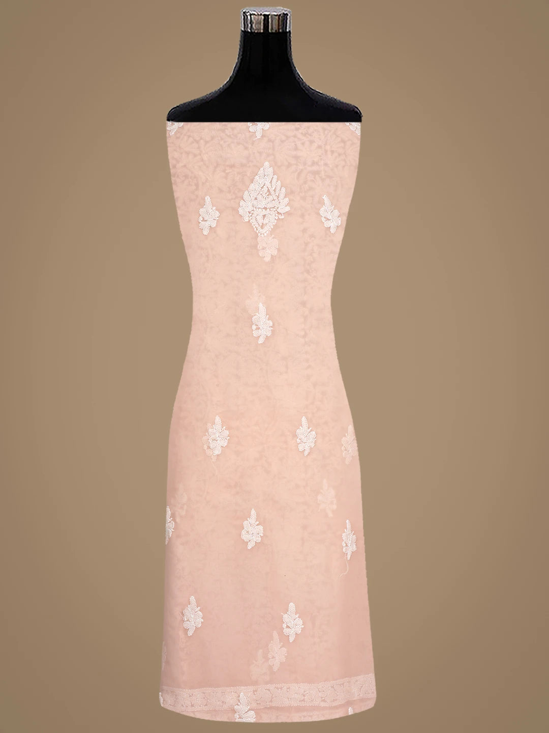 Ada Hand Embroidered Peach Faux Georgette Lucknowi Chikankari Unstitched Suit Piece 01A915212