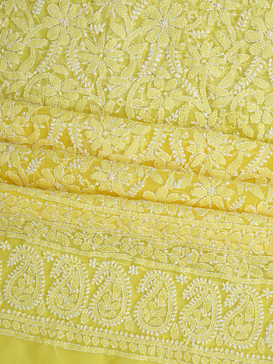 Ada Hand Embroidered Yellow Faux Georgette Lucknowi Chikankari Unstitched Suit Piece 01A915213
