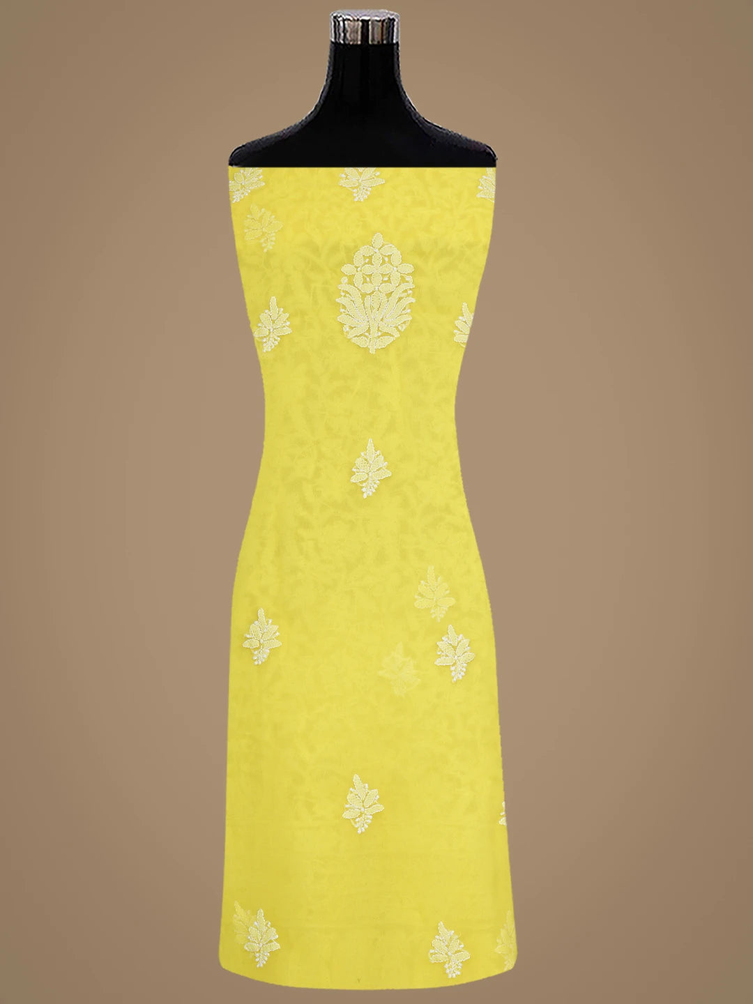 Ada Hand Embroidered Yellow Faux Georgette Lucknowi Chikankari Unstitched Suit Piece 01A915213