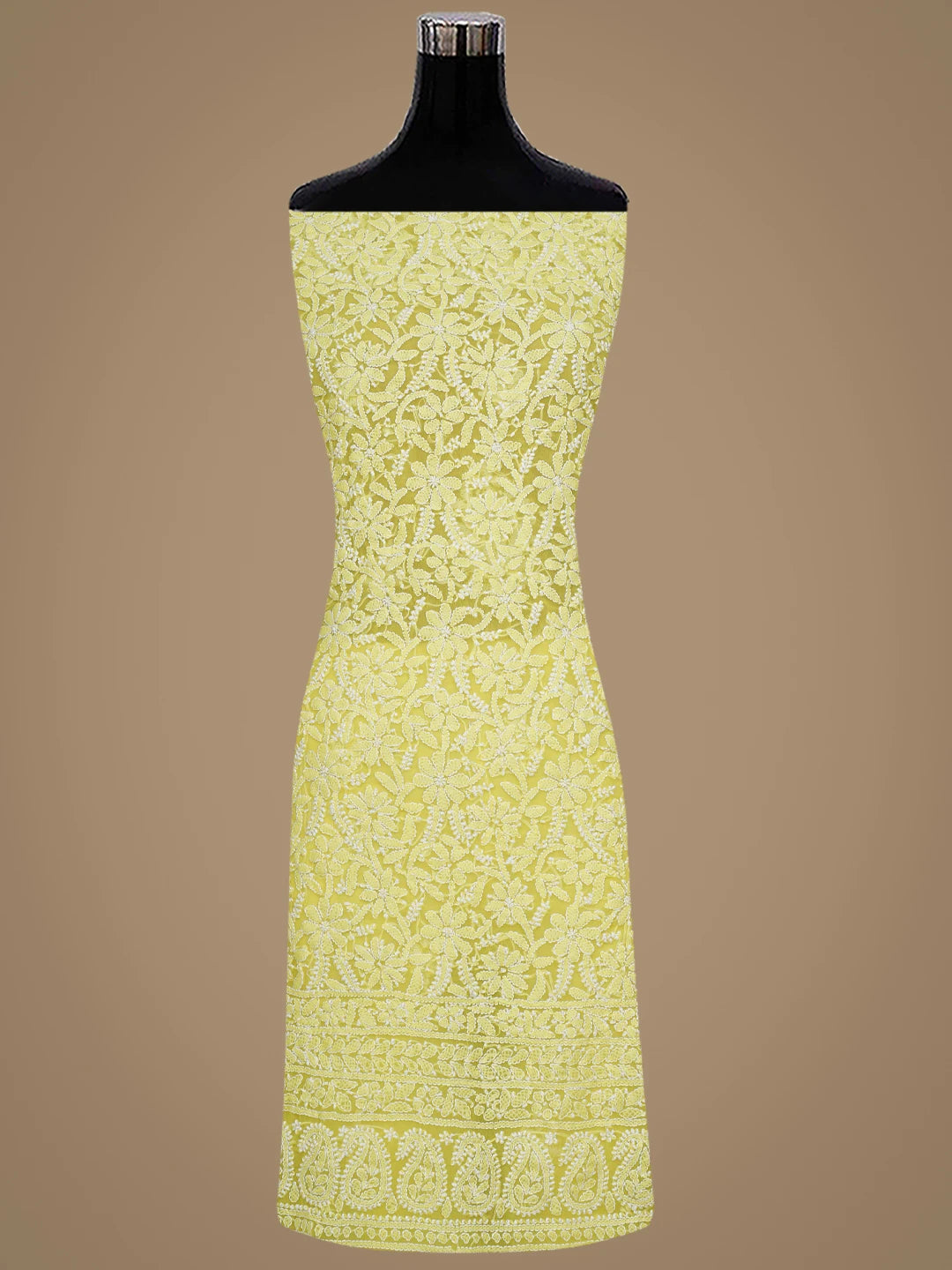 Ada Hand Embroidered Yellow Faux Georgette Lucknowi Chikankari Unstitched Suit Piece 01A915213