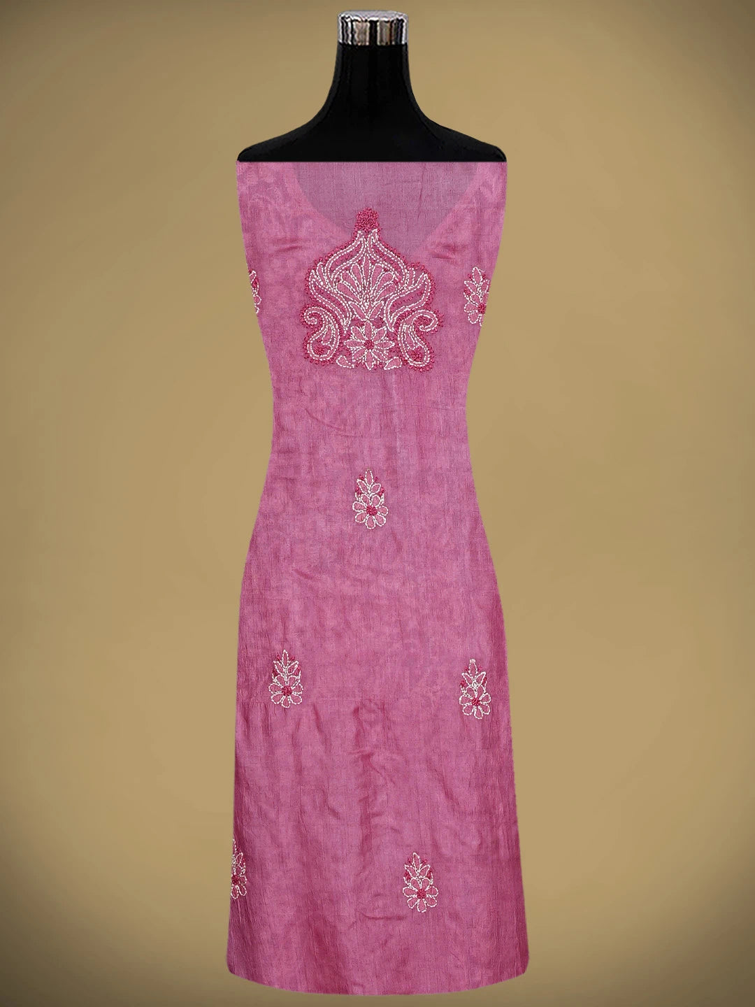 Ada Hand Embroidered Pink Silk Lucknowi Chikankari Semi-stitched Suit Piece with Muqaish Work 01A913101