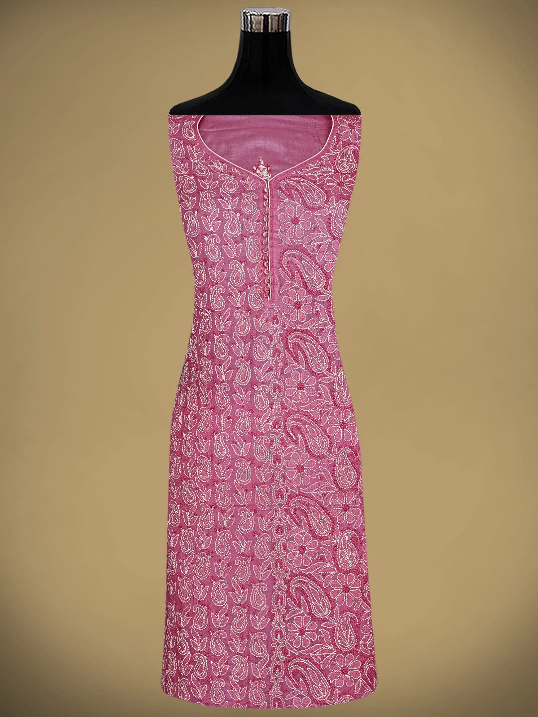 Ada Hand Embroidered Pink Silk Lucknowi Chikankari Semi-stitched Suit Piece with Muqaish Work 01A913101
