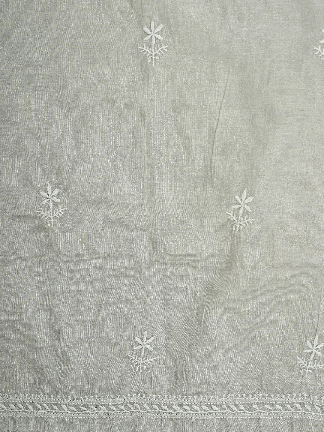 Ada Hand Embroidered Silver Grey Tissue Lucknowi Chikankari Unstitched Kurta Dupatta Set 01A810673