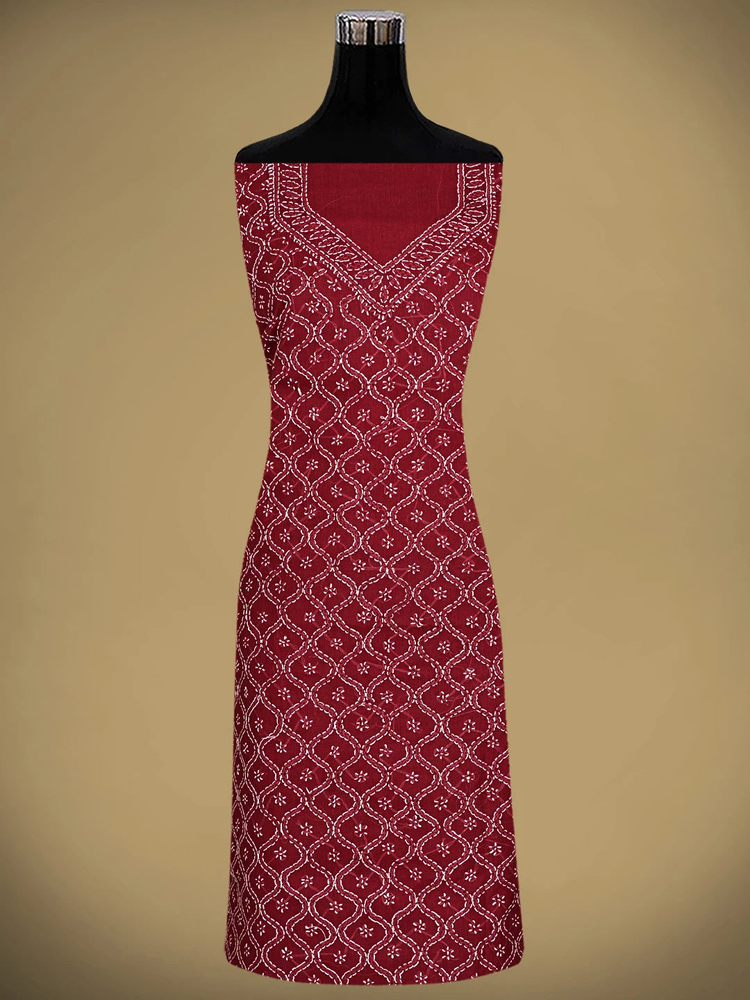 Ada Hand Embroidered Maroon Cotton Lucknowi Chikankari Unstitched Suit Piece 01A887916