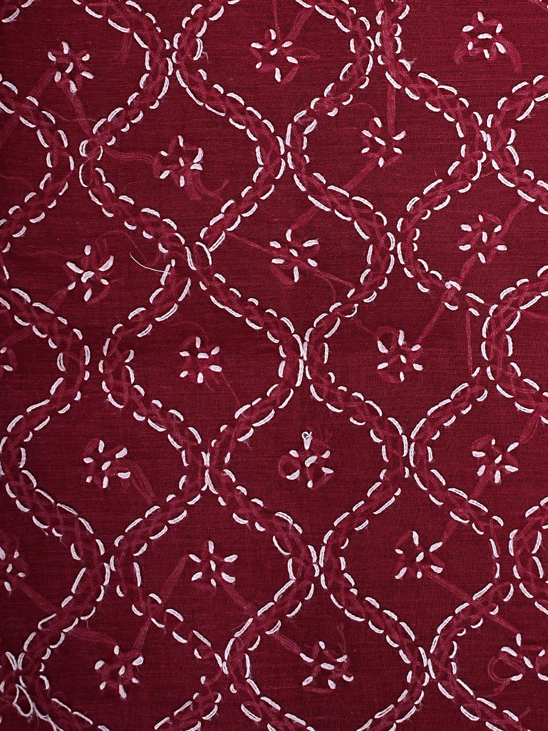 Ada Hand Embroidered Maroon Cotton Lucknowi Chikankari Unstitched Suit Piece 01A887916
