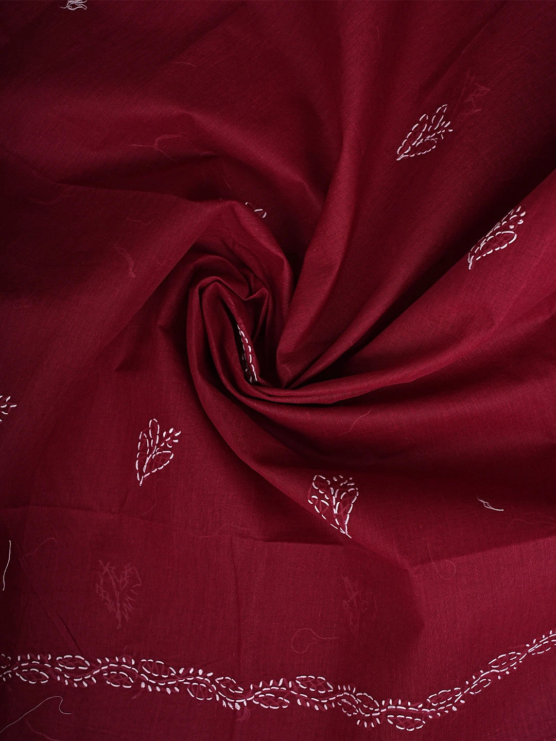 Ada Hand Embroidered Maroon Cotton Lucknowi Chikankari Unstitched Suit Piece 01A887916