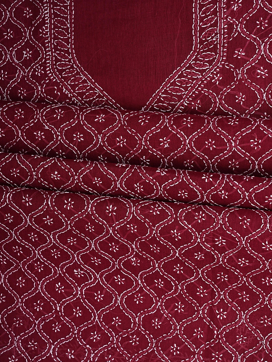 Ada Hand Embroidered Maroon Cotton Lucknowi Chikankari Unstitched Suit Piece 01A887916