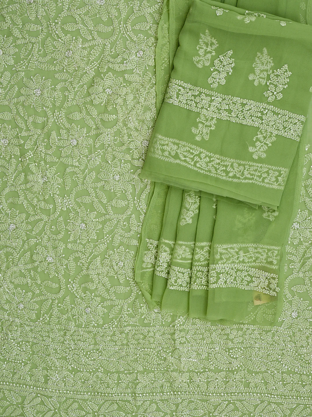 Ada Hand Embroidered Green Faux Georgette Lucknowi Chikankari Unstitched Suit Piece 01A907714