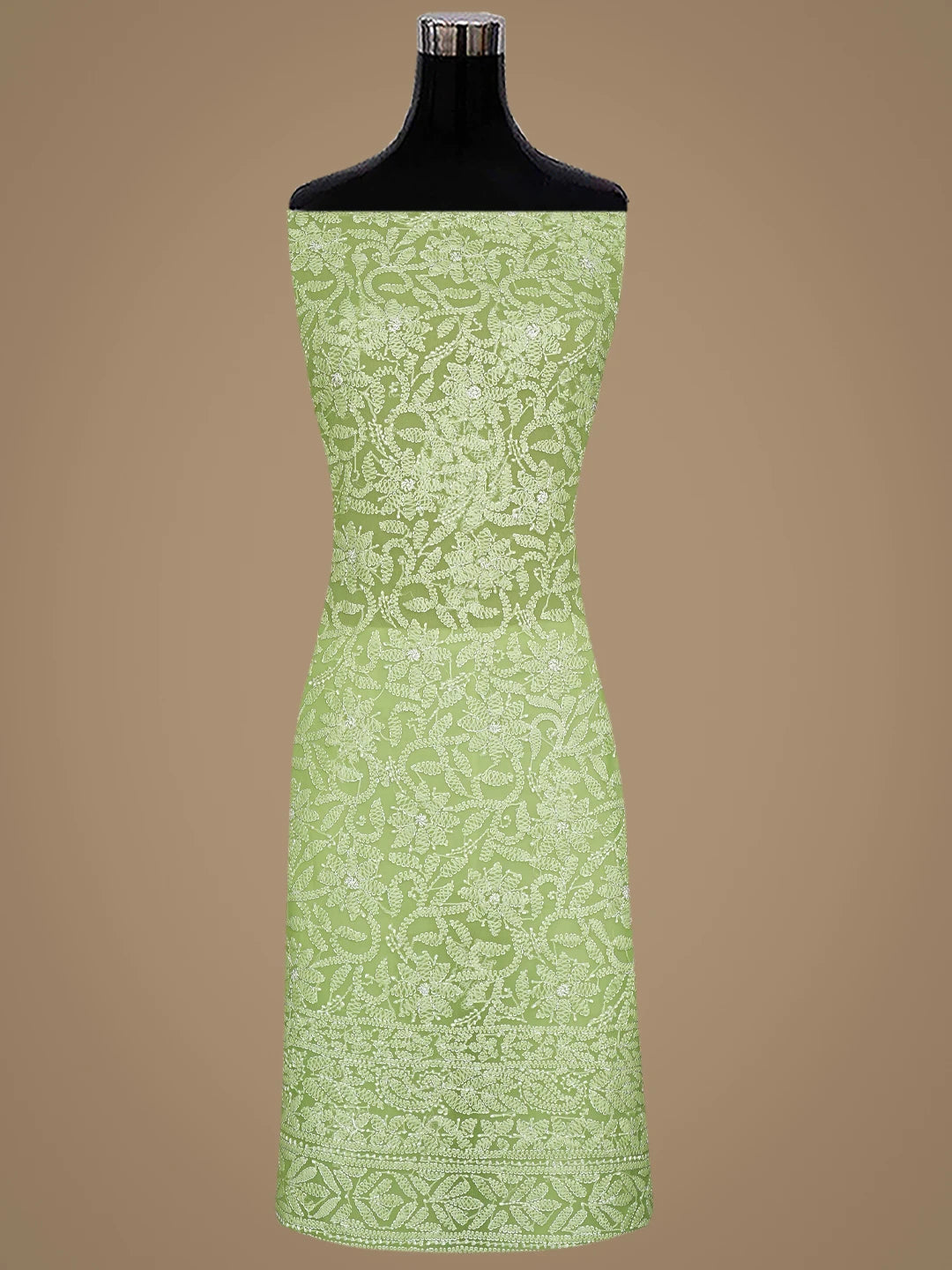 Ada Hand Embroidered Green Faux Georgette Lucknowi Chikankari Unstitched Suit Piece 01A907714