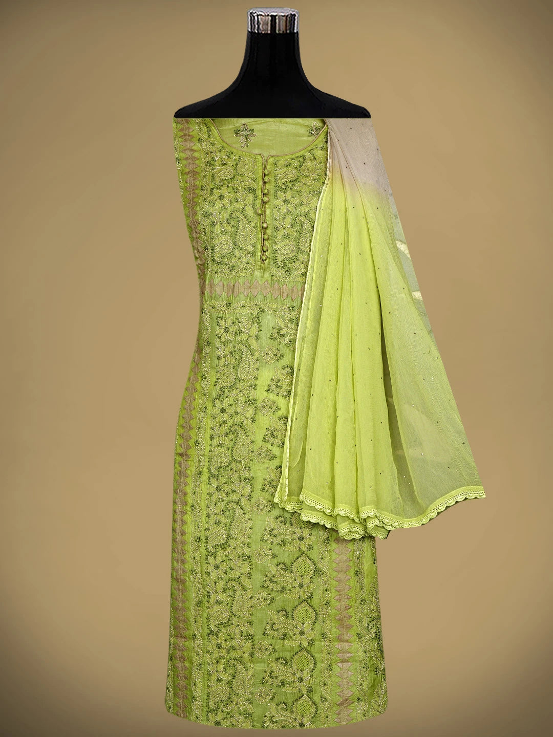 Ada Hand Embroidered Green Faux Georgette Lucknowi Chikankari Unstitched Suit Piece 01A907714