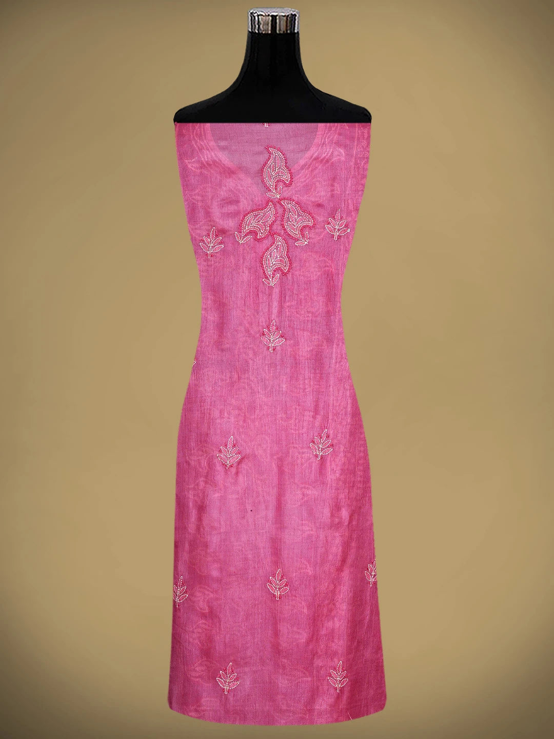 Ada Hand Embroidered Pink Silk Lucknowi Chikankari Semi-stitched Suit Piece with Muqaish Work 01A913102