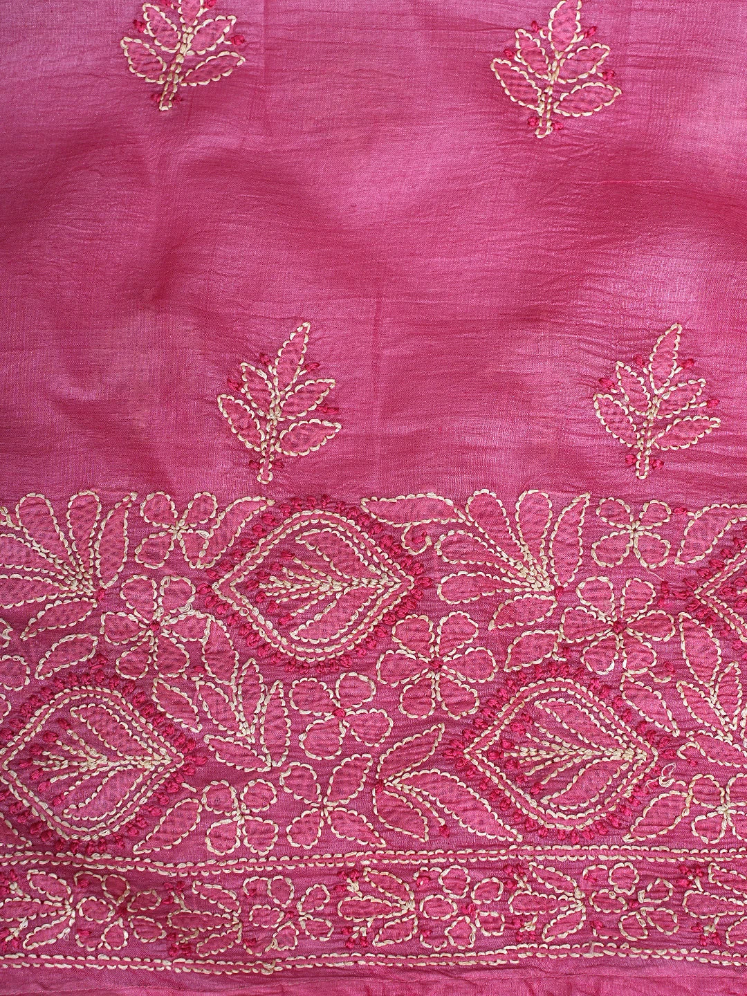 Ada Hand Embroidered Pink Silk Lucknowi Chikankari Semi-stitched Suit Piece with Muqaish Work 01A913102