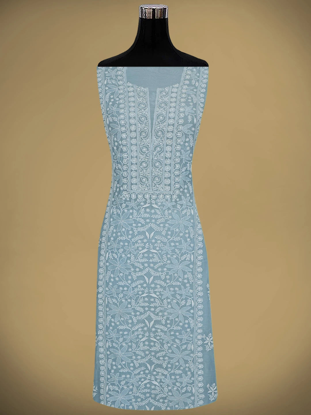 Ada Hand Embroidered Baby Blue Chanderi Lucknowi Chikankari Unstitched Kurta Dupatta Set 01A779501
