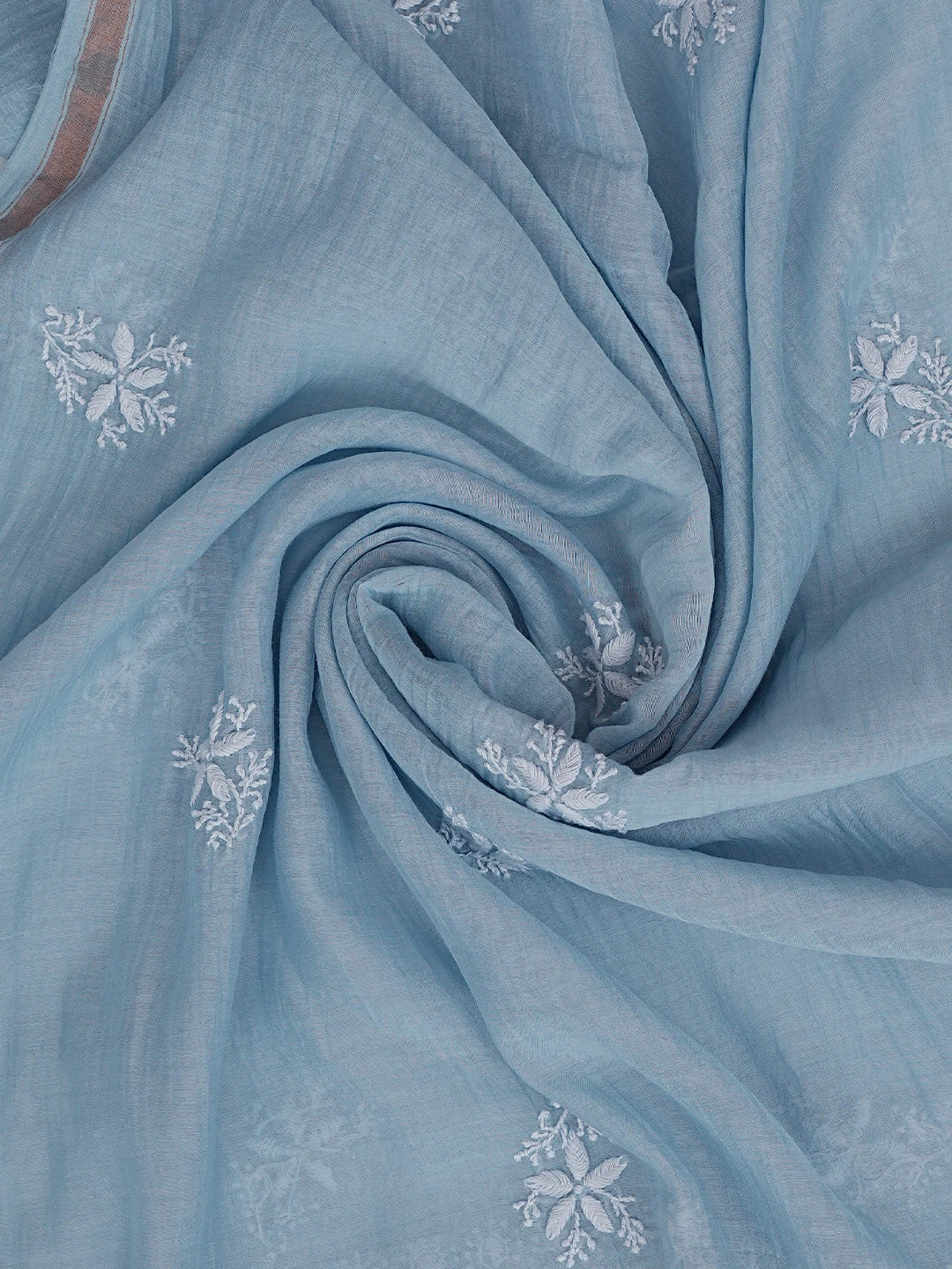 Ada Hand Embroidered Baby Blue Chanderi Lucknowi Chikankari Unstitched Kurta Dupatta Set 01A779501
