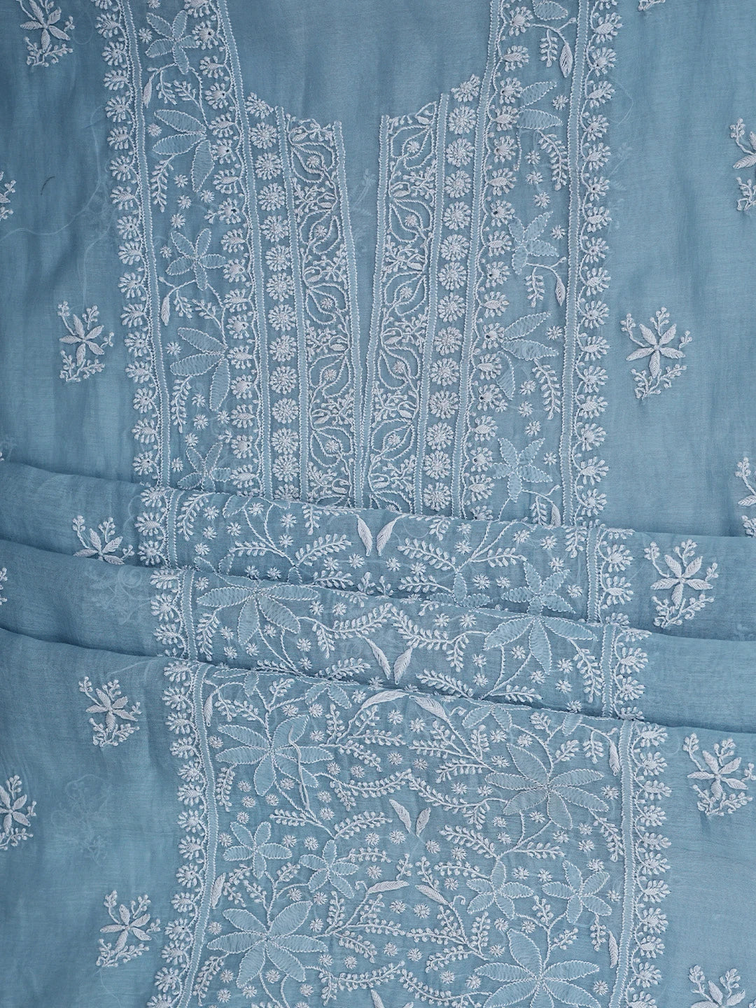 Ada Hand Embroidered Baby Blue Chanderi Lucknowi Chikankari Unstitched Kurta Dupatta Set 01A779501