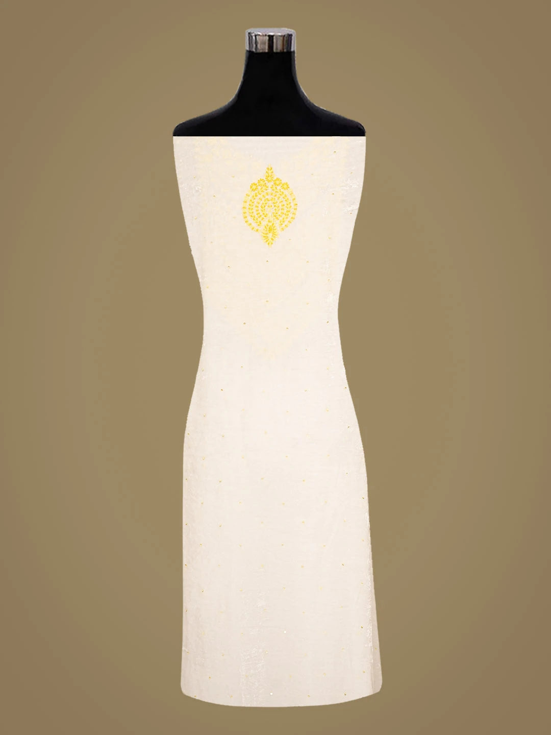 Ada Hand Embroidered White Velvet Lucknowi Chikankari Unstitched  Kurta Piece With Cutdana Work 01A340270