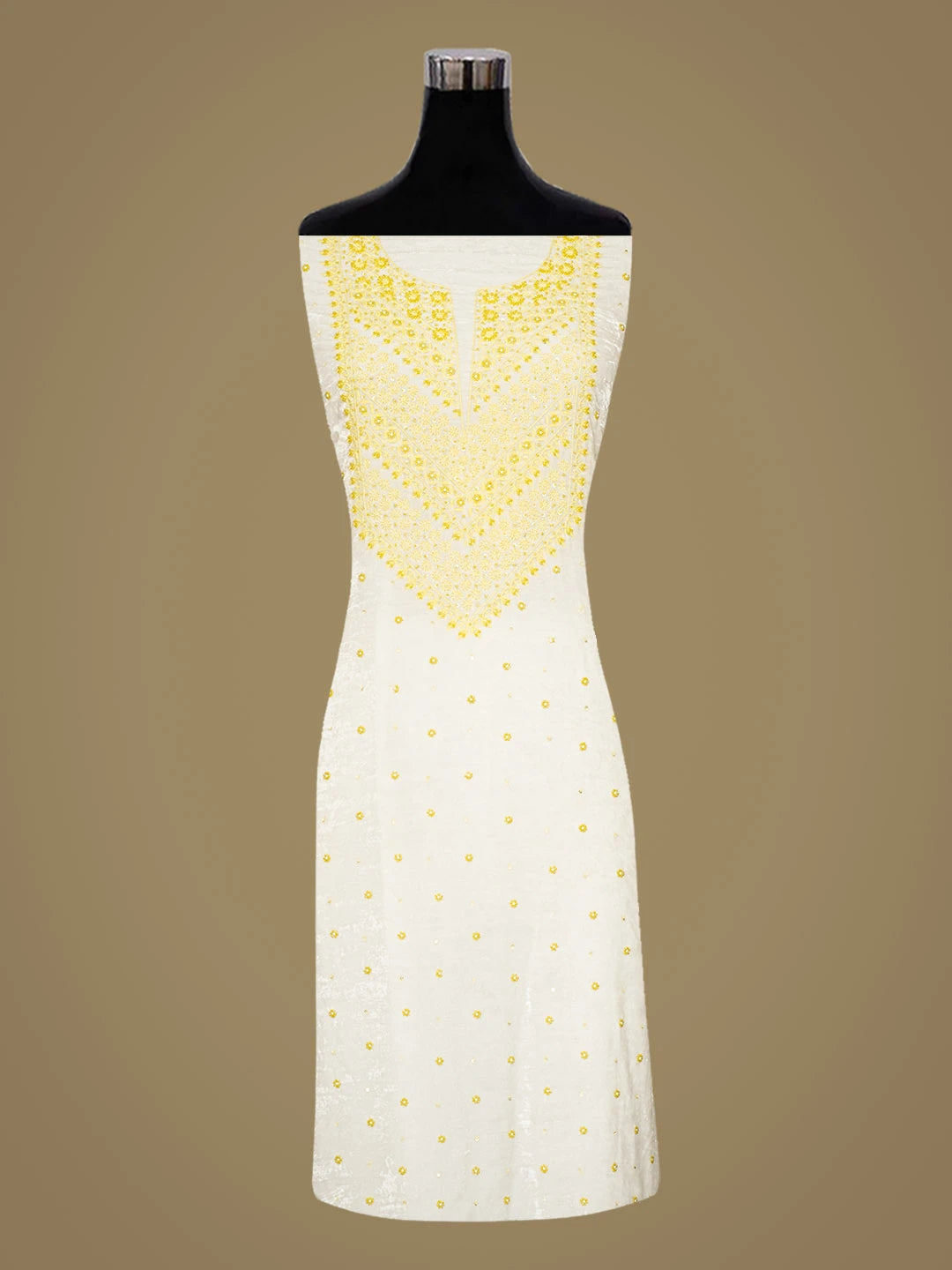 Ada Hand Embroidered White Velvet Lucknowi Chikankari Unstitched  Kurta Piece With Cutdana Work 01A340270