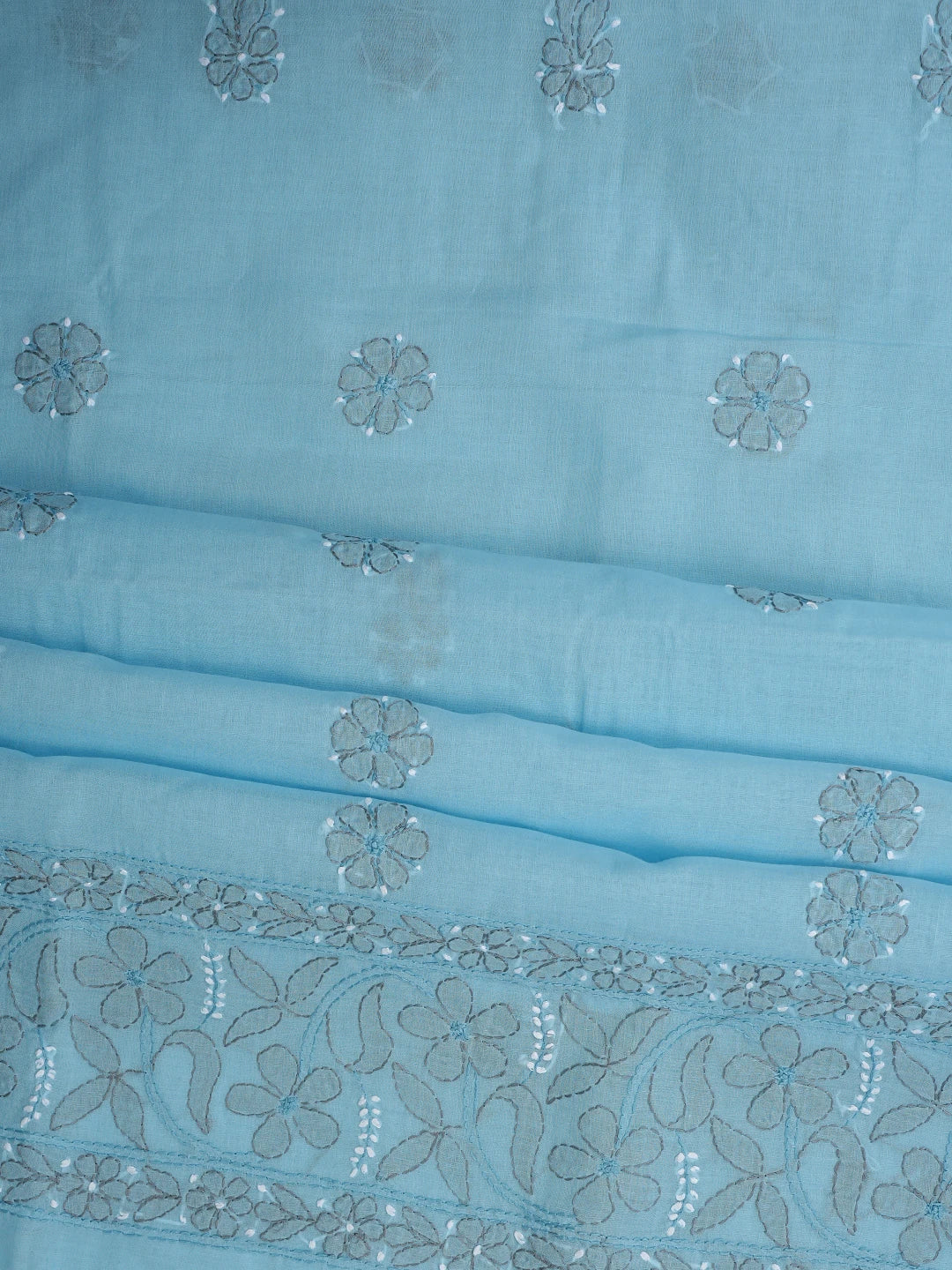 Ada Hand Embroidered Blue Cotton Lucknowi Chikankari Unstitched Suit Piece 01A879491