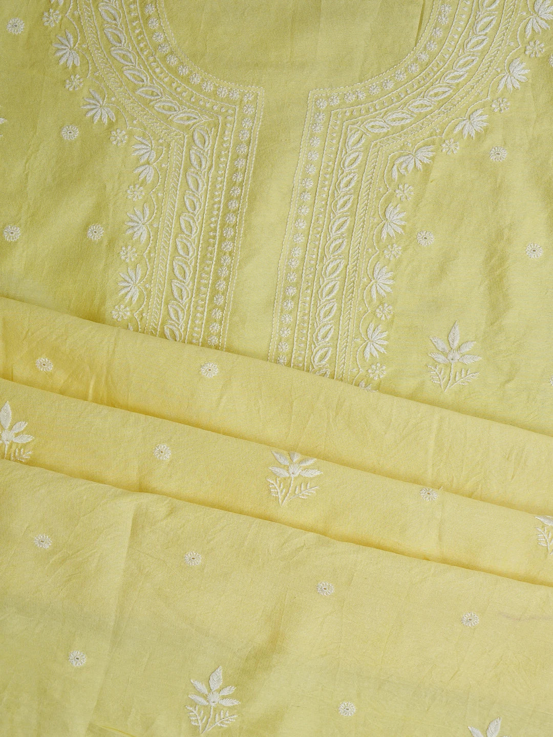 Ada Hand Embroidered Lemon Chanderi Lucknowi Chikankari Unstitched Suit Piece 01A805666