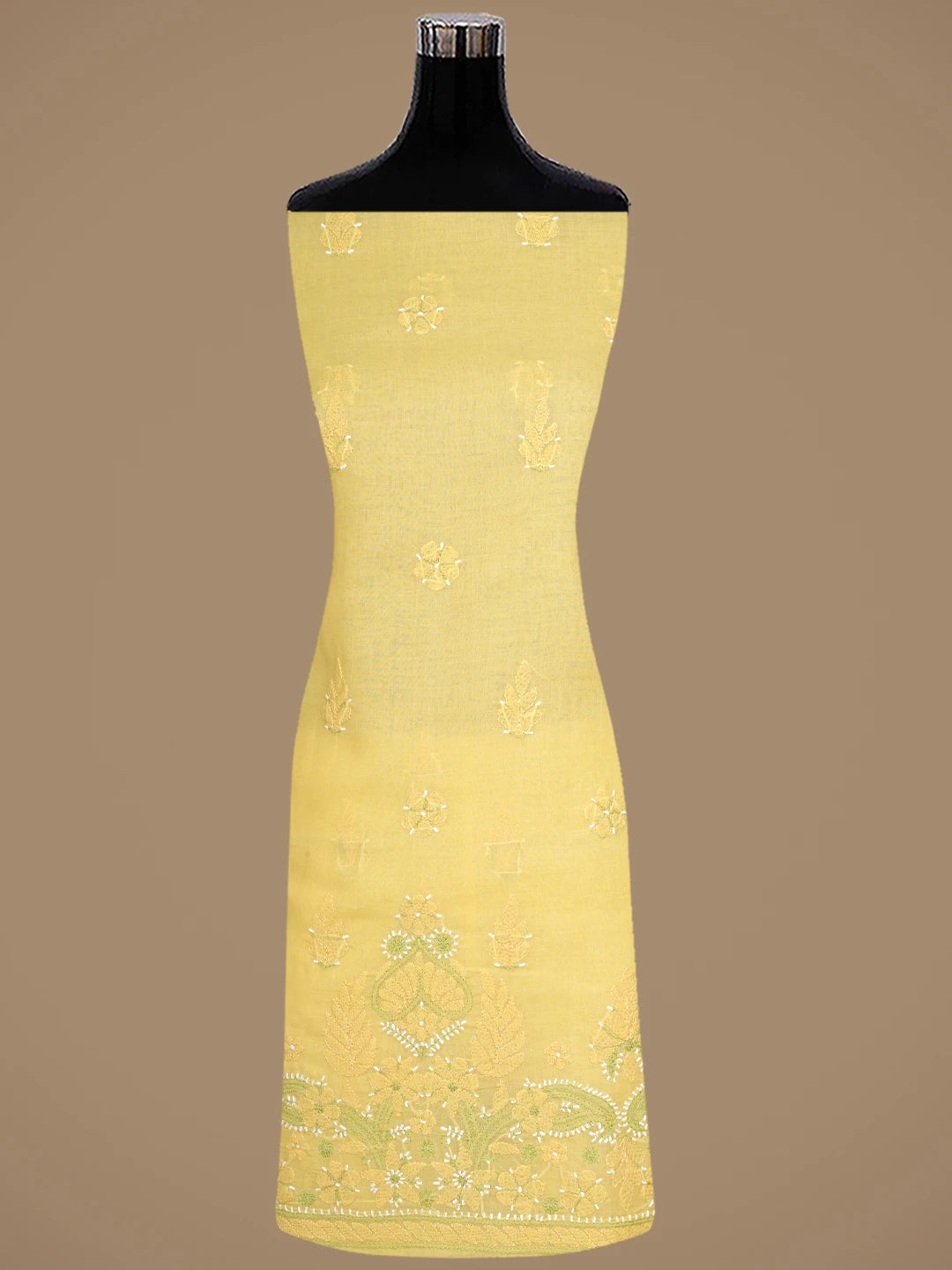 Ada Hand Embroidered Yellow Cotton Lucknowi Chikankari Unstitched Suit Piece 01A882468