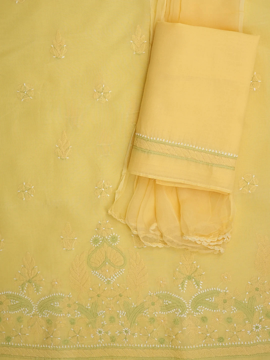 Ada Hand Embroidered Yellow Cotton Lucknowi Chikankari Unstitched Suit Piece 01A882468