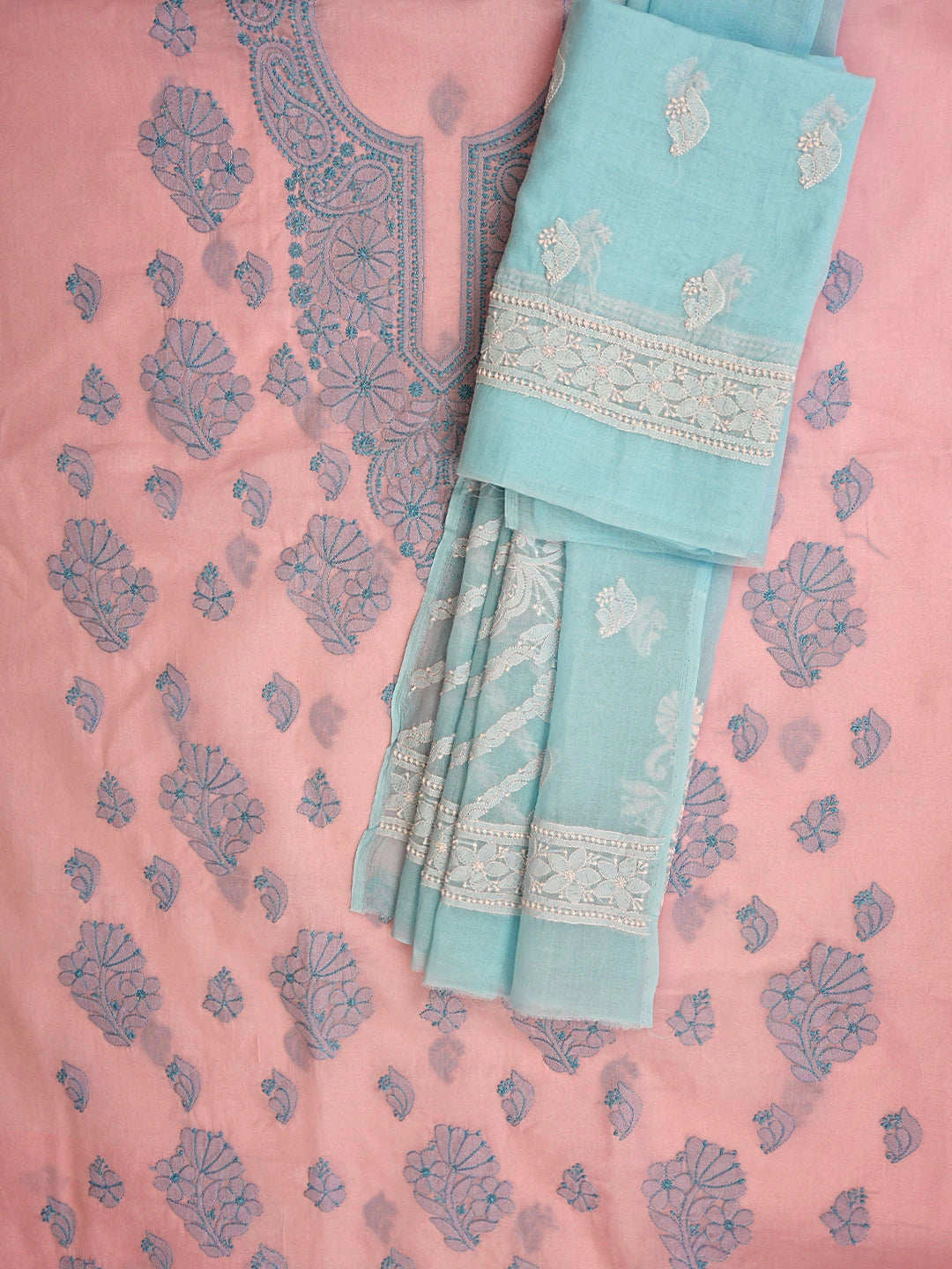 Ada Hand Embroidered Pink Cotton Lucknowi Chikankari Unstitched Suit Piece 01A914949