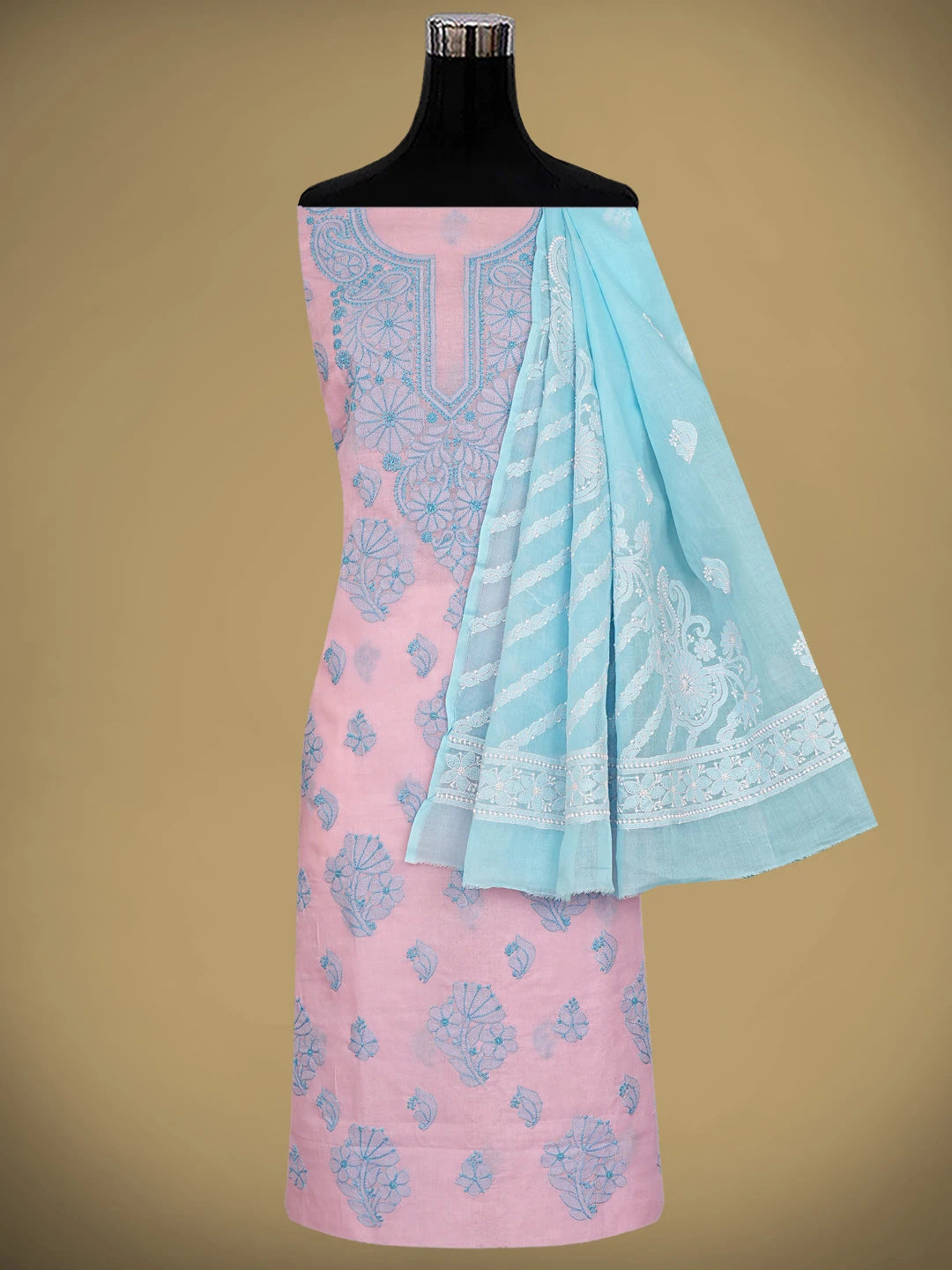 Ada Hand Embroidered Pink Cotton Lucknowi Chikankari Unstitched Suit Piece 01A914949