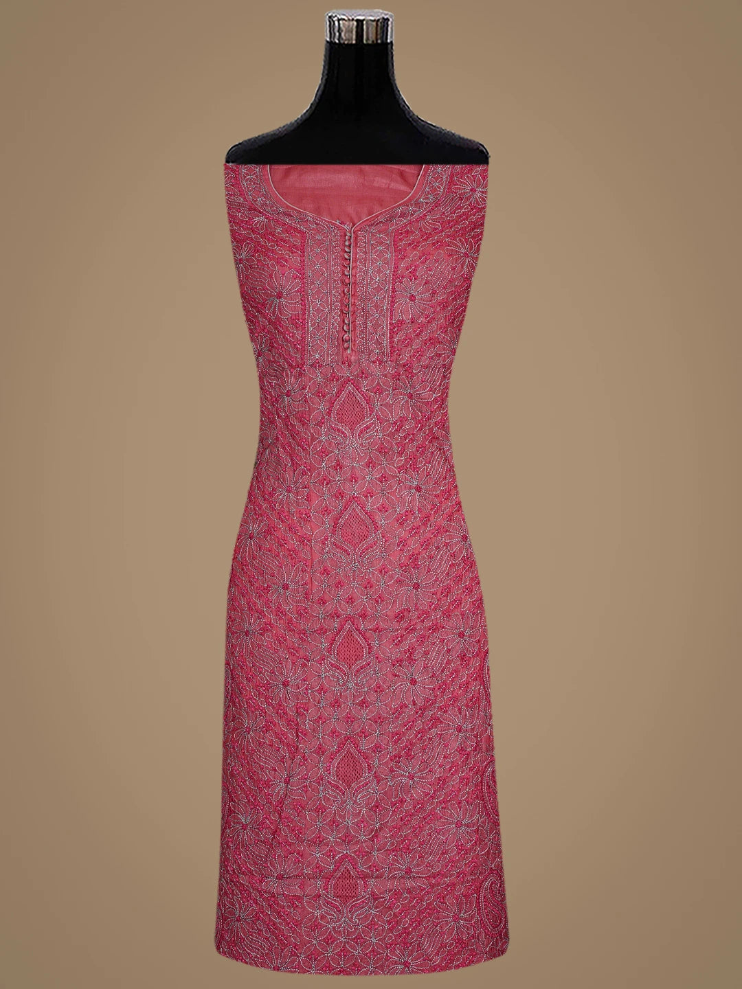 Ada Hand Embroidered Carrot Pink Silk Lucknowi Chikankari Semi-stitched Suit Piece With Muqaish Work 01A913086