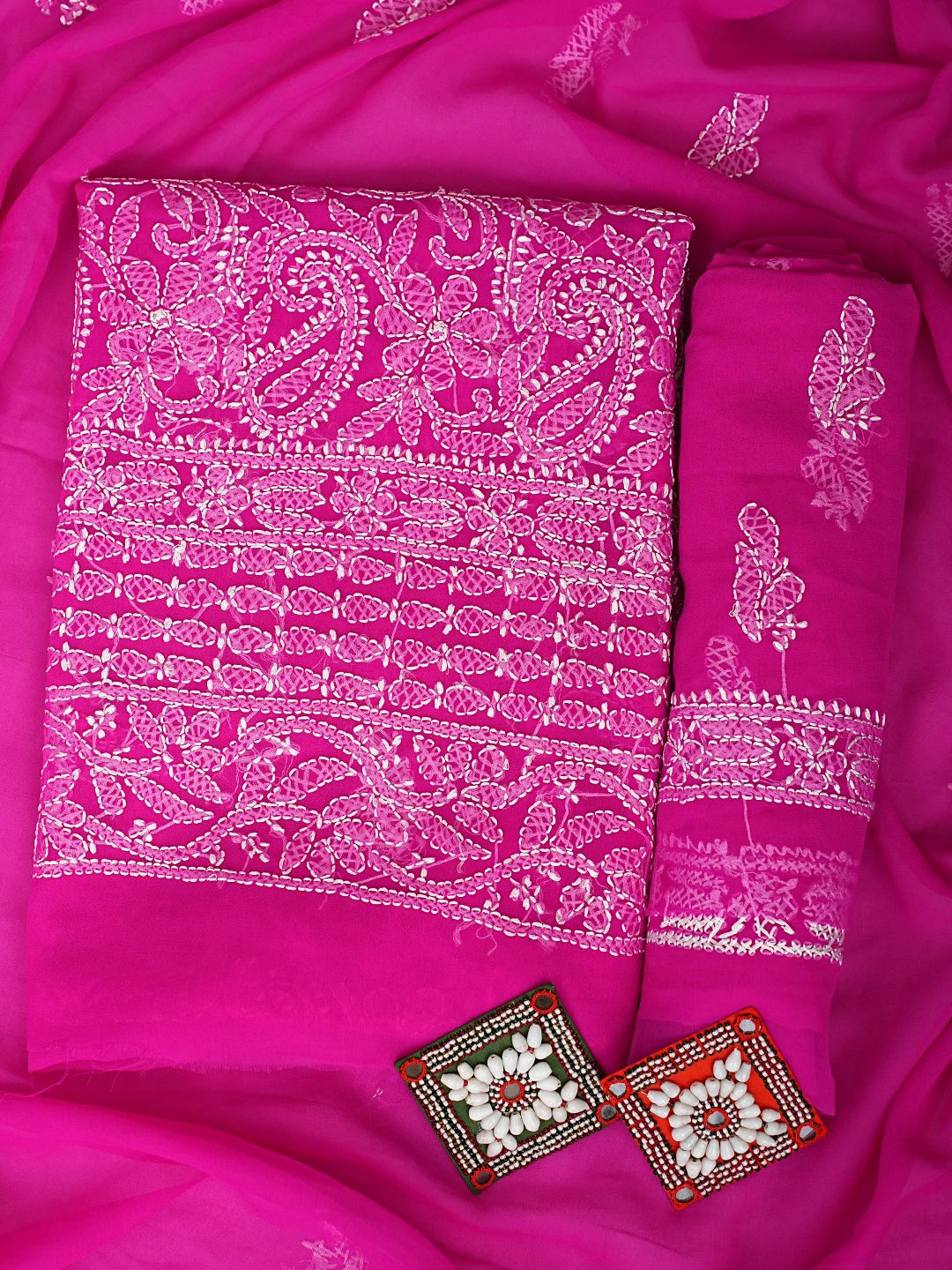 Ada Hand Embroidered Magenta Georgette Lucknowi Chikankari Unstitched Suit Piece 01A915187
