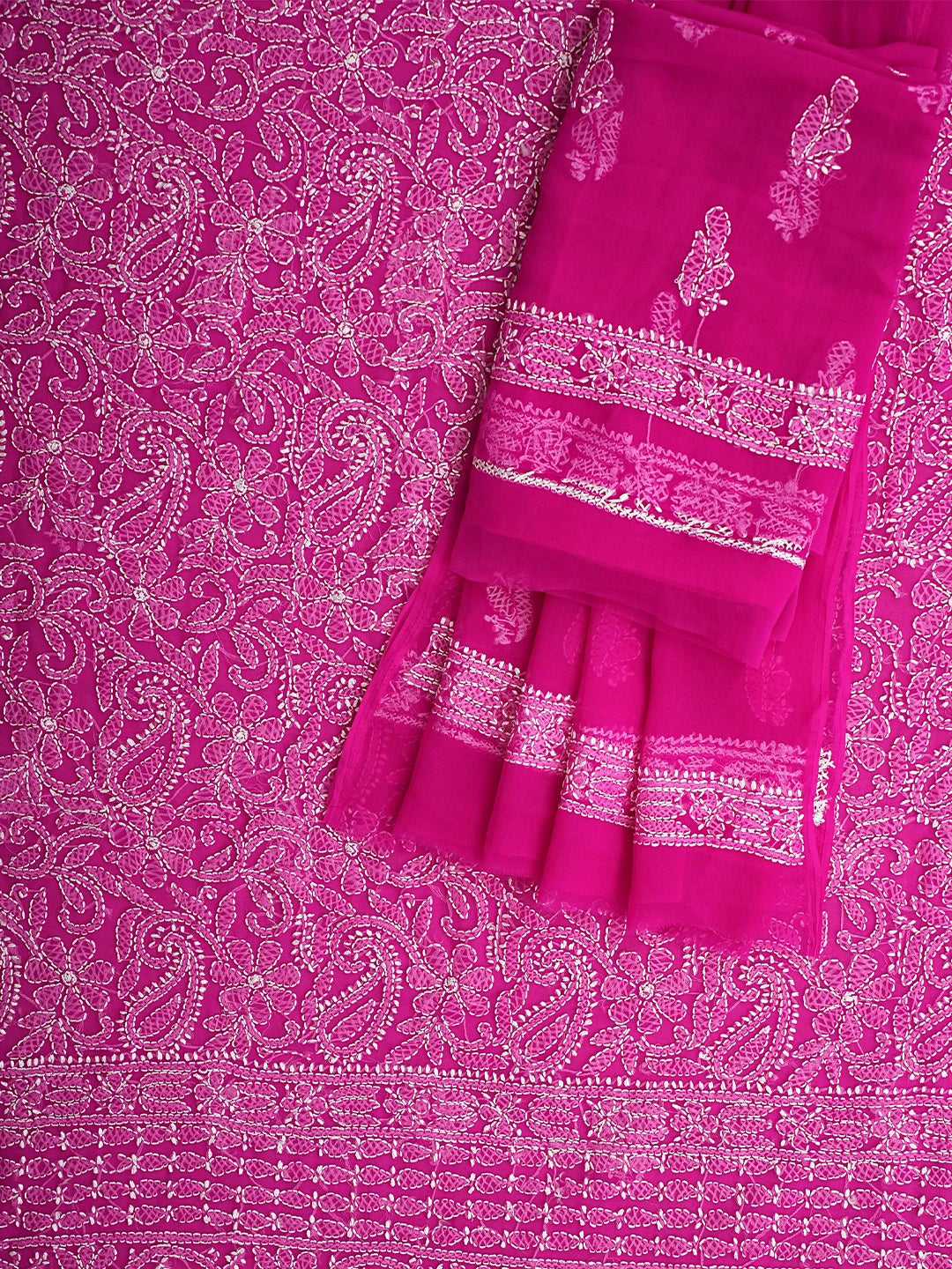 Ada Hand Embroidered Magenta Georgette Lucknowi Chikankari Unstitched Suit Piece 01A915187