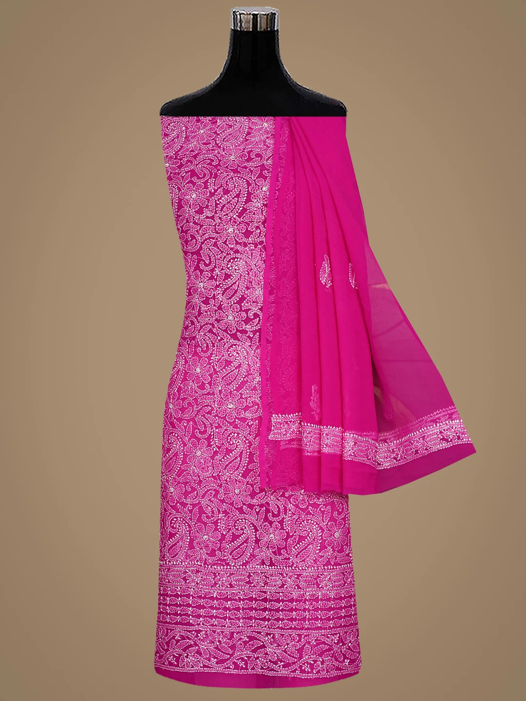 Ada Hand Embroidered Magenta Georgette Lucknowi Chikankari Unstitched Suit Piece 01A915187