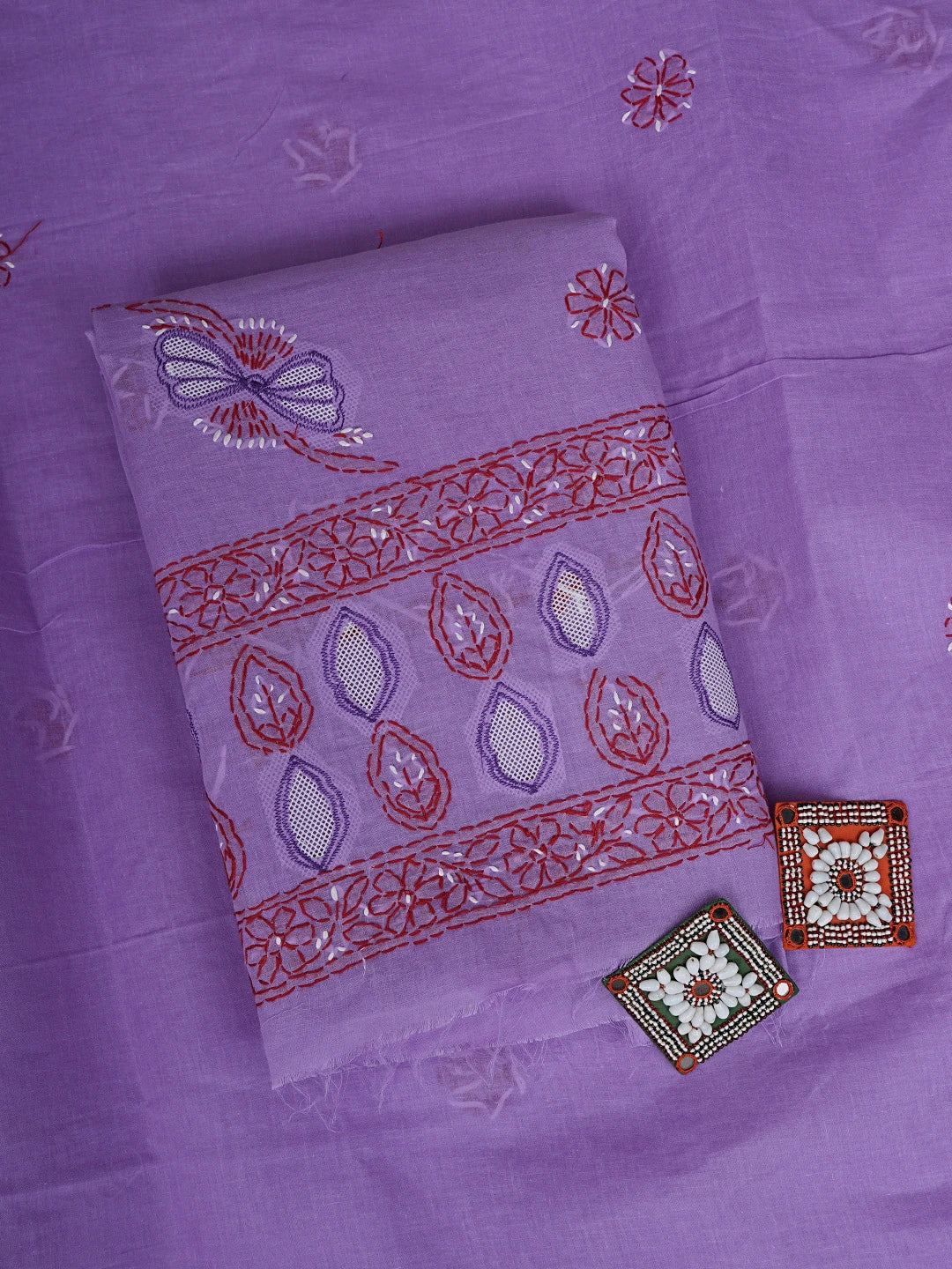 Ada Hand Embroidered Lavender Cotton Lucknowi Chikankari Unstitched Suit Piece 01A916012