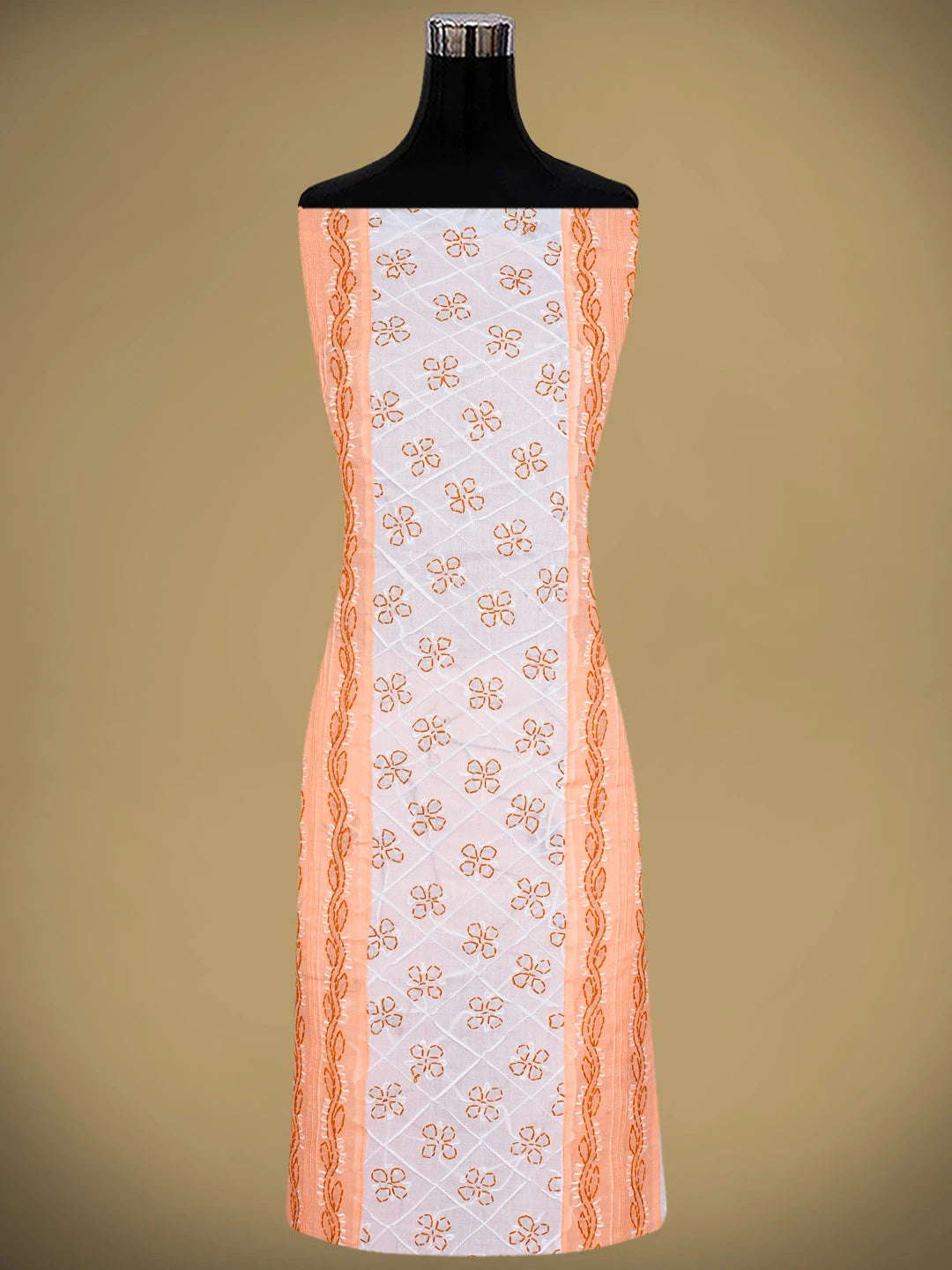 Ada Hand Embroidered Peach Cotton Lucknowi Chikankari Unstitched Suit Piece 01A913270